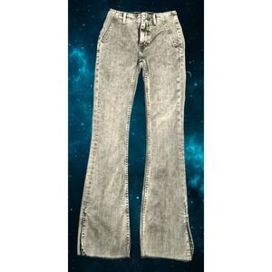 We The Free Free People Penny Flare Jeans Faded Black Acid Wash Side Slit 25